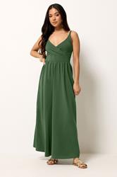 PixieGirl Petite Women's Forest Green Cotton Maxi Dress | PixieGirl 3