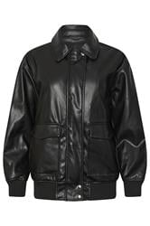 PixieGirl Petite Women's Black Faux Leather Pocket Trucker Jacket | PixieGirl 6