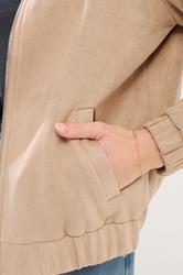 PixieGirl Petite Women's Natural Brown Faux Suede Bomber Jacket | PixieGirl 4