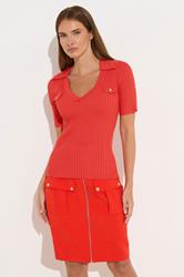 STAR Coral Orange Knitted Pocket Collar Top | StarByJM 1