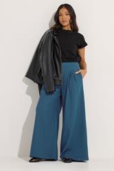 PixieGirl Petite Women's Teal Blue Pleat Front Palazzo Trousers | PixieGirl 3