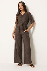M&Co Petite Brown Spot Print Short Sleeve Jumpsuit | M&Co 3