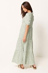 PixieGirl Sage Green Ditsy Tiered Maxi Dress | PixieGirl 2