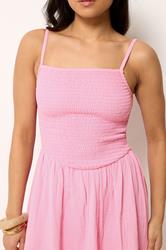 PixieGirl Petite Women's Pink Cotton Cheesecloth Midi Dress | PixieGirl 4