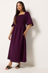 M&Co Petite Berry Purple Short Sleeve Embroidered Trim Maxi Dress | M&Co 3