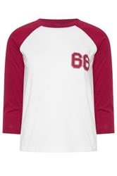 PixieGirl Petite Women's Red '66' Slogan Cotton Raglan T-Shirt | PixieGirl 1