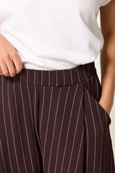 PixieGirl Petite Women's Chocolate Brown Pinstripe Barrel Leg Trousers | PixieGirl 4