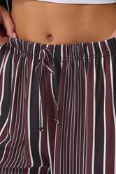 PixieGirl Petite Women's Dark Red Crepe Striped Wide Leg Trousers | PixieGirl 4