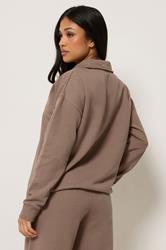 PixieGirl Petite Women's Mocha Brown Funnel Neck Half Zip Sweatshirt | PixieGirl  2