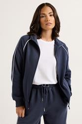 PixieGirl Petite Women's Navy Blue Contrast Piping Zip Sweatshirt | PixieGirl 3