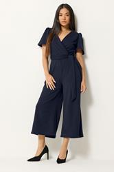 M&Co Petite Navy Blue Cropped Tie Waist Jumpsuit | M&Co 3