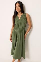 M&Co Petite Khaki Green Broderie Sleeveless Cotton Midi Dress | M&Co 1