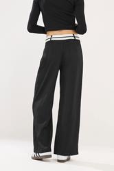 PixieGirl Petite Women's Black Cross Over Contrast Waistband Trousers | PixieGirl 3