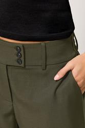 PixieGirl Petite Women's Olive Green Button Tab Detail Wide Leg Trousers | PixieGirl 4