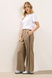 PixieGirl Petite Women's Mocha Brown Side Stripe Wide Leg Trousers | PixieGirl 2