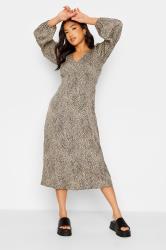 Petite Brown Animal Print Midi Tea Dress | PixieGirl 2