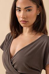 PixieGirl Petite Women's Chocolate Brown Wrap Wide Leg Jumpsuit | PixieGirl 4