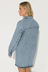 PixieGirl Petite Women's Blue Denim Shirt Mini Dress | PixieGirl 3