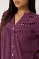 M&Co Petite Berry Purple Crochet Long Sleeve Blouse | M&Co 4