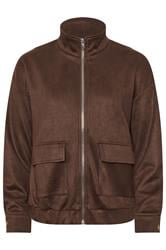 PixieGirl Petite Chocolate Brown Faux Suede Bomber Jacket
