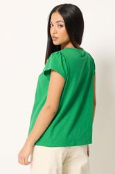 M&Co Petite Green Embroidered Cotton Notch Neck Top | M&Co 2