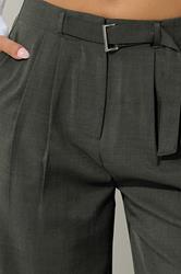 PixieGirl Petite Womens Olive Green Buckle Wide Leg Trousers | PixieGirl 4