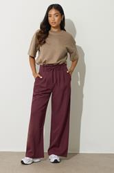 PixieGirl Petite Womens Burgundy Red Tie Wide Leg Trousers | PixieGirl 1