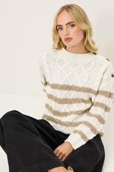 PixieGirl Petite Women's Ivory White Striped Cable Knit Jumper | PixieGirl 1