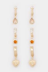 3 PACK Gold Tone Diamante Hoop Set | Yours Clothing 3