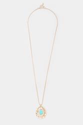 Gold Tone Stone Detail Circle Long Necklace | Yours Clothing 2