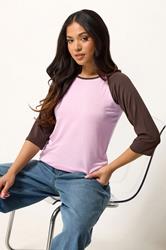 PixieGirl Petite Women's Pink & Brown Contrast Sleeve T-Shirt | PixieGirl 3
