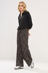 PixieGirl Petite Chocolate Brown Check Wide Leg Trousers | PixieGirl 1