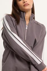 PixieGirl Petite Women's Set Purple Stripe Quarter Zip Sweatshirt & Wide Leg Joggers | PixieGirl 5