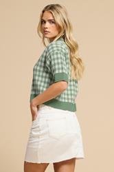 PixieGirl Petite Women's Green Knitted Gingham Cardigan | PixieGirl 3
