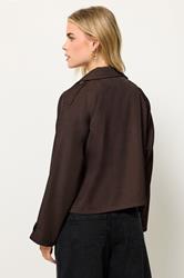 PixieGirl Petite Women's Chocolate Brown Cropped Trench Duster Coat | PixieGirl 3
