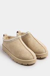 Brown Faux Suede Embroidered Mules In Standard Fit