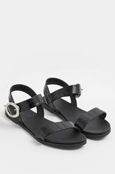 Black Croc Buckle Detail Sandals In Wide E Fit