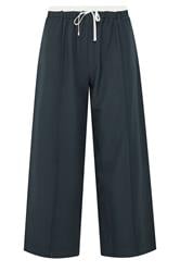 PixieGirl Petite Navy Blue Contrast Pintuck Wide Leg Trousers