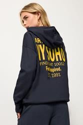 PixieGirl Petite Women's Navy Blue Back Slogan Hoodie | PixieGirl 3