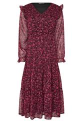 M&Co Petite Black & Berry Floral Chiffon Midi Dress | M&Co 6