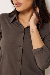 PixieGirl Petite Women's Chocolate Brown Button Cotton Shirt | PixieGirl 4