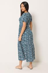 M&Co Petite Teal Blue Tile Print Cotton Midi Dress | M&Co 2
