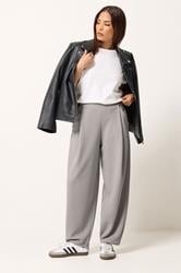 PixieGirl Petite Women's Grey Crinkle Barrel Leg Trousers | PixieGirl 3