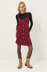 PixieGirl Petite Burgundy Red Ribbed Button Mini Dress | PixieGirl 2