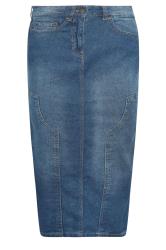 PixieGirl Petite Women's Blue Denim Panel Seam Skirt | PixieGirl 5