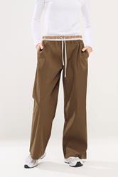 PixieGirl Petite Women's Stone Brown Contrast Waist Trousers | PixieGirl 2