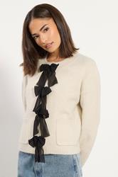 PixieGirl Petite Women's Cream Knitted Bow Front Cardigan | PixieGirl 2