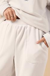PixieGirl Petite Women's Ivory White Fleece Wide Leg Trousers | PixieGirl 5
