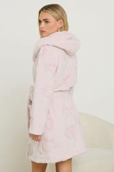 PixieGirl Petite Women's Pink Heart Embossed Short Hooded Dressing Gown | PixieGirl 3