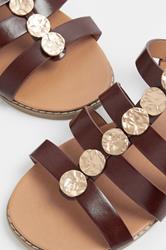 Chocolate Brown Hammered Disk Gladiator Sandals In Wide E Fit | Yours Clothing 5